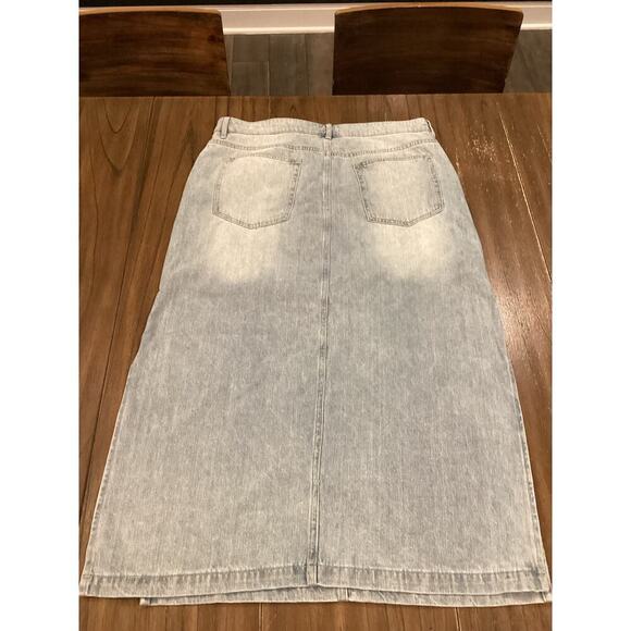 Rebecca Minkoff rhinestone embroidered High Side Slit Midi Denim Skirt Cotton 16 - Picture 7 of 9